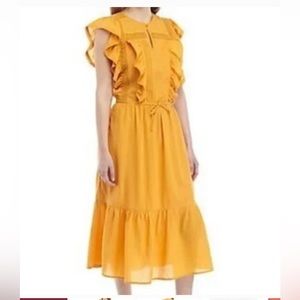 Anthropologie Kaari Blue •NWT •Flutter Sleeve lace details ruffle hem dress • M